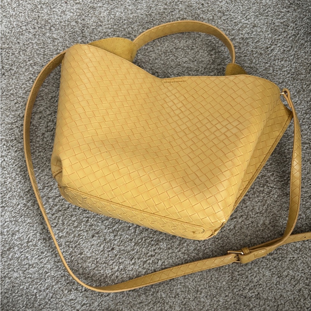 Yellow Woven Leather Shoulder Bag